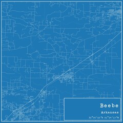 Blueprint US city map of Beebe, Arkansas.
