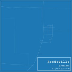 Blueprint US city map of Beedeville, Arkansas.