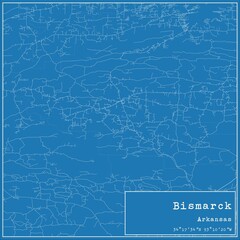 Blueprint US city map of Bismarck, Arkansas.
