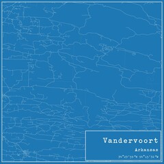 Blueprint US city map of Vandervoort, Arkansas.