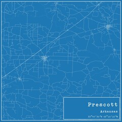 Blueprint US city map of Prescott, Arkansas.