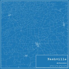 Blueprint US city map of Nashville, Arkansas.