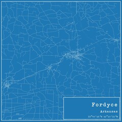 Blueprint US city map of Fordyce, Arkansas.