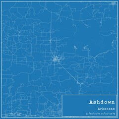 Blueprint US city map of Ashdown, Arkansas.