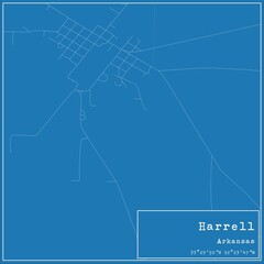 Blueprint US city map of Harrell, Arkansas.