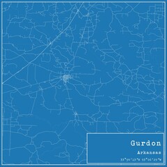 Blueprint US city map of Gurdon, Arkansas.