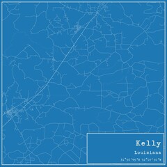 Blueprint US city map of Kelly, Louisiana.