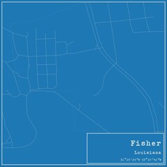 Fototapeta premium Blueprint US city map of Fisher, Louisiana.