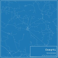 Blueprint US city map of Campti, Louisiana.