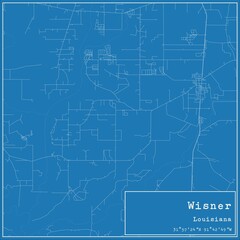 Blueprint US city map of Wisner, Louisiana.