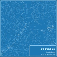 Blueprint US city map of Columbia, Louisiana.