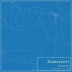 Blueprint US city map of Simmesport, Louisiana.
