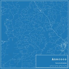 Blueprint US city map of Anacoco, Louisiana.