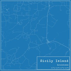 Blueprint US city map of Sicily Island, Louisiana.