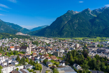 Fototapeta na wymiar City of Bludenz in the Walgau Valley in the State of Vorarlberg, Austria. Drone Picture