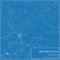 Blueprint US city map of Marksville, Louisiana.
