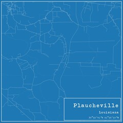 Blueprint US city map of Plaucheville, Louisiana.