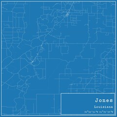 Blueprint US city map of Jones, Louisiana.