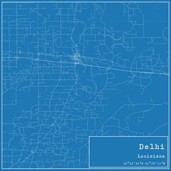 Blueprint US city map of Delhi, Louisiana.