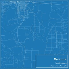 Blueprint US city map of Monroe, Louisiana.