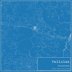 Blueprint US city map of Tallulah, Louisiana.