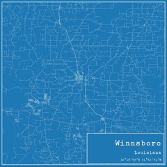 Blueprint US city map of Winnsboro, Louisiana.