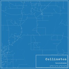 Blueprint US city map of Collinston, Louisiana.