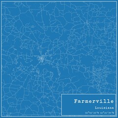 Blueprint US city map of Farmerville, Louisiana.