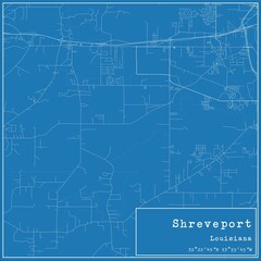 Blueprint US city map of Shreveport, Louisiana.