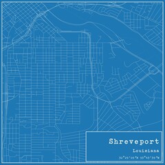 Blueprint US city map of Shreveport, Louisiana.