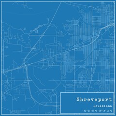 Blueprint US city map of Shreveport, Louisiana.