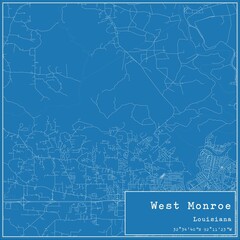 Blueprint US city map of West Monroe, Louisiana.