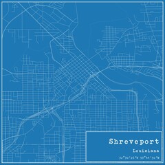 Blueprint US city map of Shreveport, Louisiana.