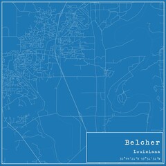 Blueprint US city map of Belcher, Louisiana.