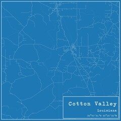 Blueprint US city map of Cotton Valley, Louisiana.