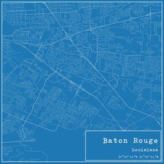 Blueprint US city map of Baton Rouge, Louisiana.