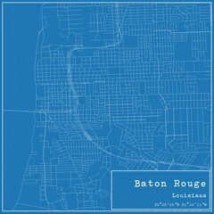 Blueprint US city map of Baton Rouge, Louisiana.