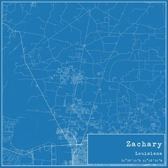 Blueprint US city map of Zachary, Louisiana.