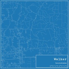 Blueprint US city map of Walker, Louisiana.