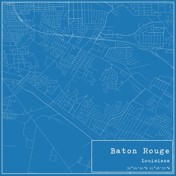Blueprint US city map of Baton Rouge, Louisiana.