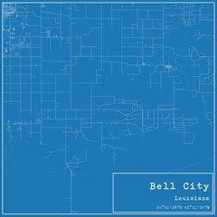 Fototapeta premium Blueprint US city map of Bell City, Louisiana.