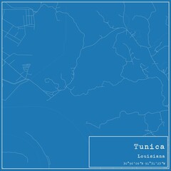 Blueprint US city map of Tunica, Louisiana.