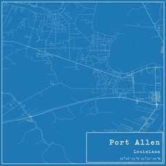 Blueprint US city map of Port Allen, Louisiana.