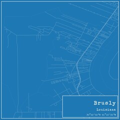 Blueprint US city map of Brusly, Louisiana.