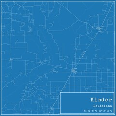 Blueprint US city map of Kinder, Louisiana.