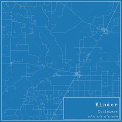 Fototapeta premium Blueprint US city map of Kinder, Louisiana.