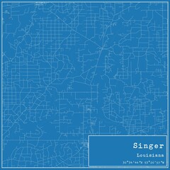 Obraz premium Blueprint US city map of Singer, Louisiana.