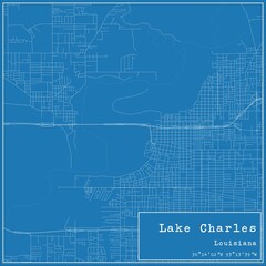 Obraz premium Blueprint US city map of Lake Charles, Louisiana.
