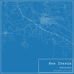 Blueprint US city map of New Iberia, Louisiana.