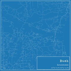 Blueprint US city map of Bush, Louisiana.